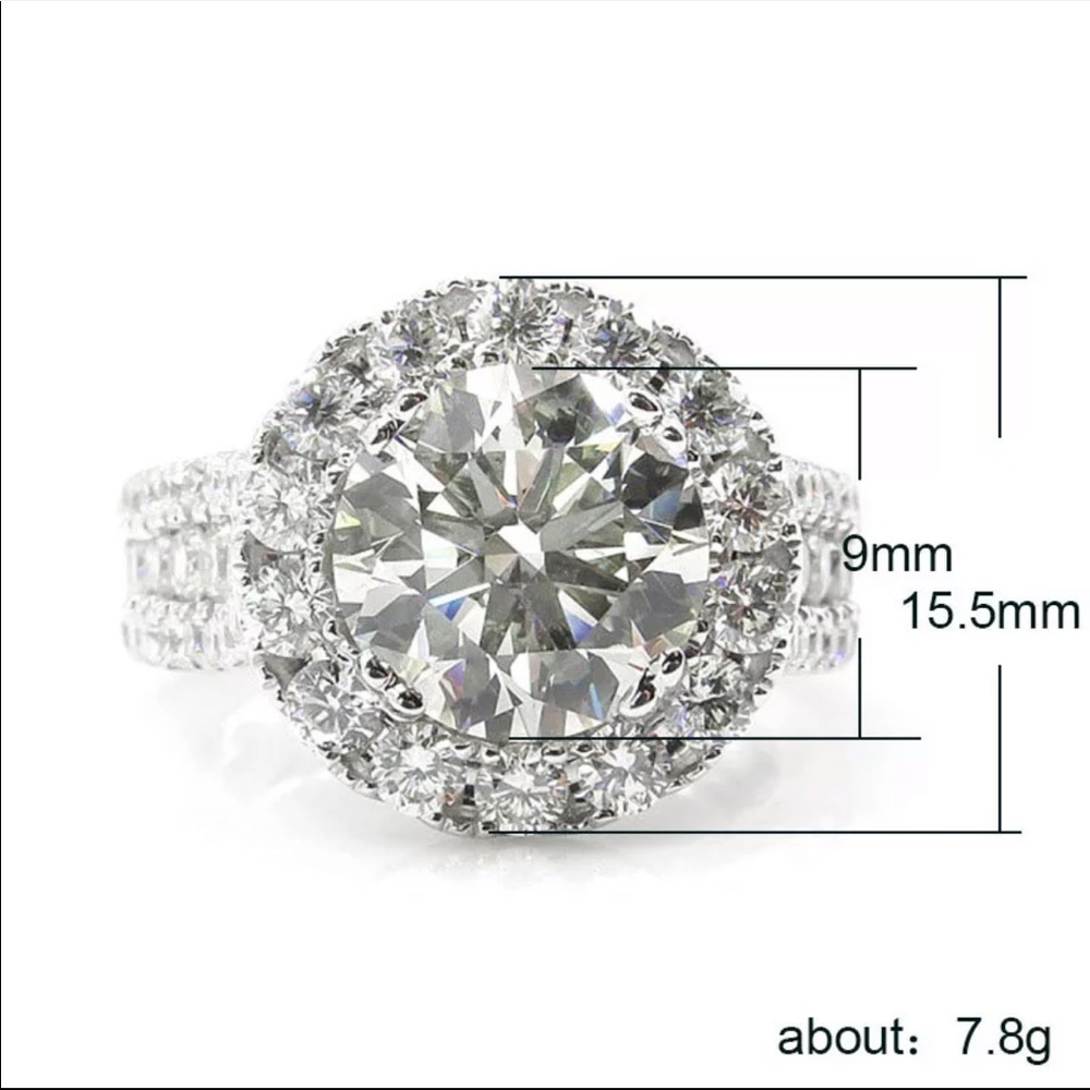 925 Sterling Silver Round Diamond Engagement Ring - Picture 7 of 7